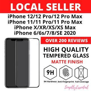 INSTOCK: Matte Full Screen Protector Tempered Glass iPhone 12 / 12 Pro / 12 Pro Max / 11 / 11 Pro / 11 Pro Max / XR / X / XS / XS Max / 7 / 8 / SE 2020