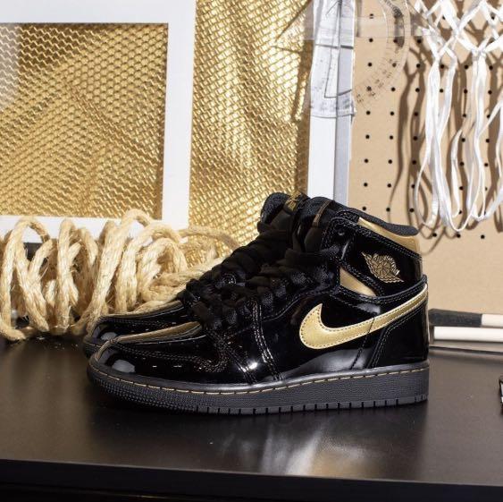 Jordan 1 mid patent leather black gold new arrivals