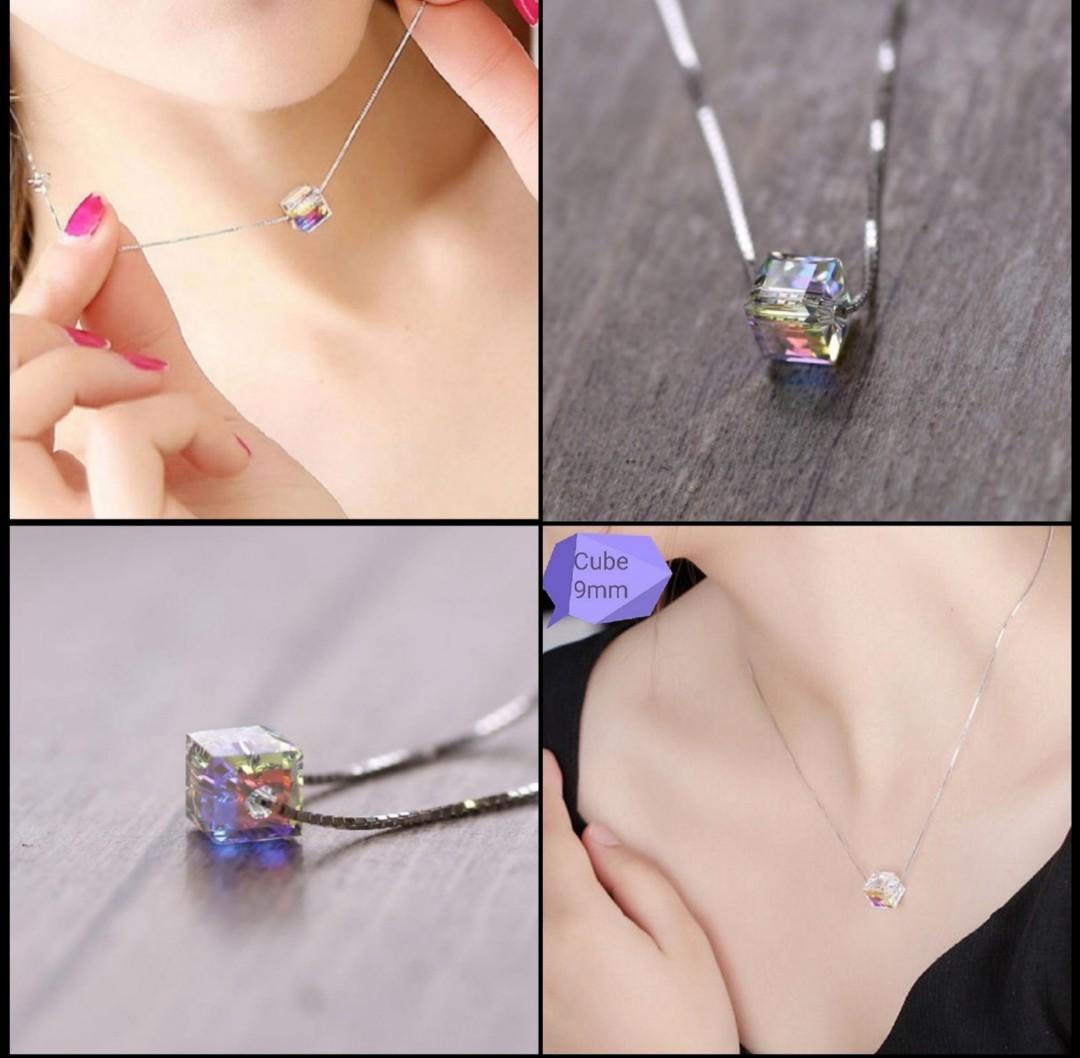 Necklaces (Category: Necklaces) located in Singapore. Submitted by geniebeads (Listing ID 1052607289, Image 8). Description: Different necklaces at different prices 🎶 1)K-wave silver Cuban n thin necklace w pearl, striking contrast beauty @$15 📢2) crystal bracelet @$8😘 beautiful n affordable, wrist up to 15cm Bracelet showcase a 2 layered crystal embedded centrepiece w snake clasp 🎶 3)Lovely cube pendant on fine silver box chain @$11, cube pe