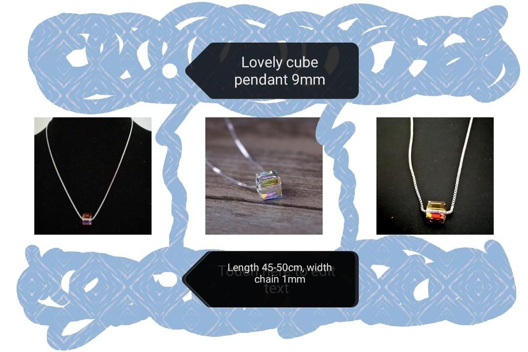 Necklaces (Category: Necklaces) located in Singapore. Submitted by geniebeads (Listing ID 1052607289, Image 7). Description: Different necklaces at different prices 🎶 1)K-wave silver Cuban n thin necklace w pearl, striking contrast beauty @$15 📢2) crystal bracelet @$8😘 beautiful n affordable, wrist up to 15cm Bracelet showcase a 2 layered crystal embedded centrepiece w snake clasp 🎶 3)Lovely cube pendant on fine silver box chain @$11, cube pe