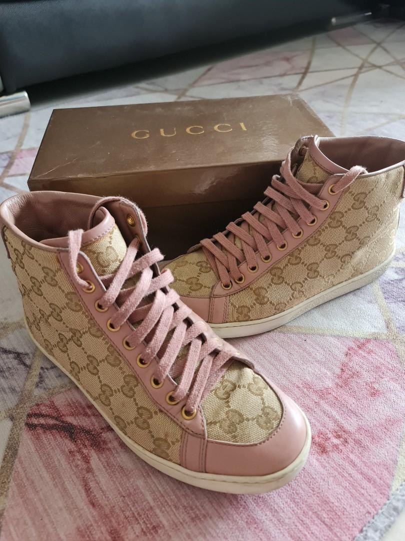 Pink Gucci Monogram high cut shoes size 37, Luxury, Sneakers & Footwear on  Carousell