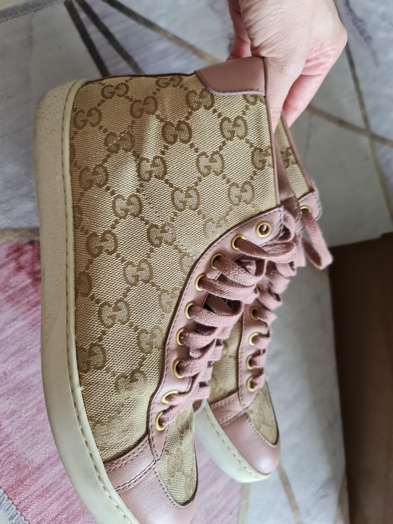 Women's Gucci GG Monogram High Top Sneakers Shoes 426186 Pink Size 36  a1