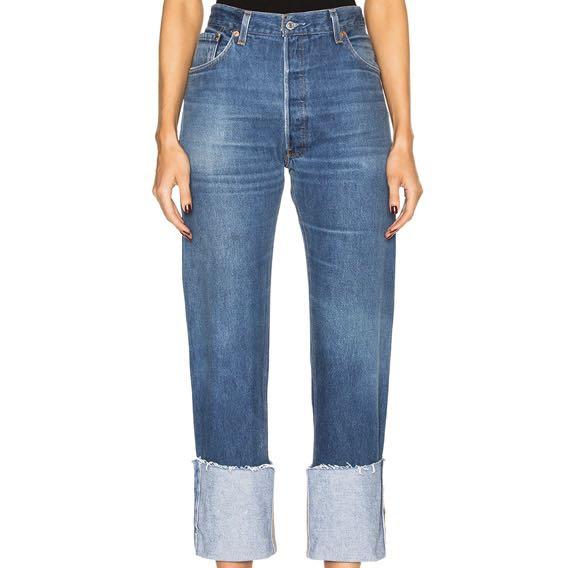 RE/DONE Ripped High Rise Straight Cuffed Levis Jeans