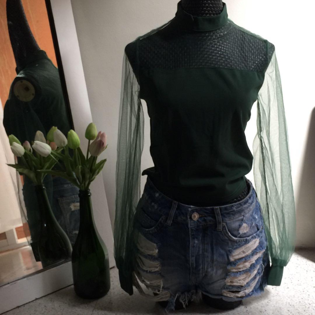 dark green mesh top
