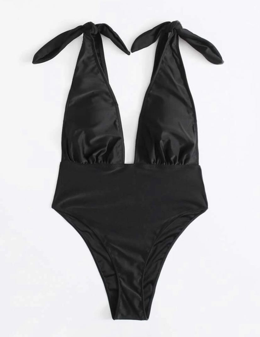 Butterfly Print Plunge Tie-Shoulder One Piece Swimsuit