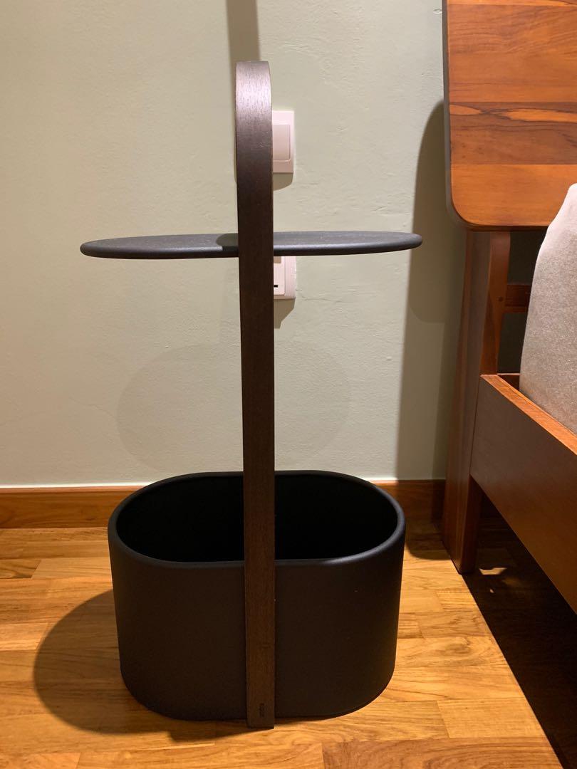 Umbra Hub Side Table with Storage and Cable Management, Black/Walnut