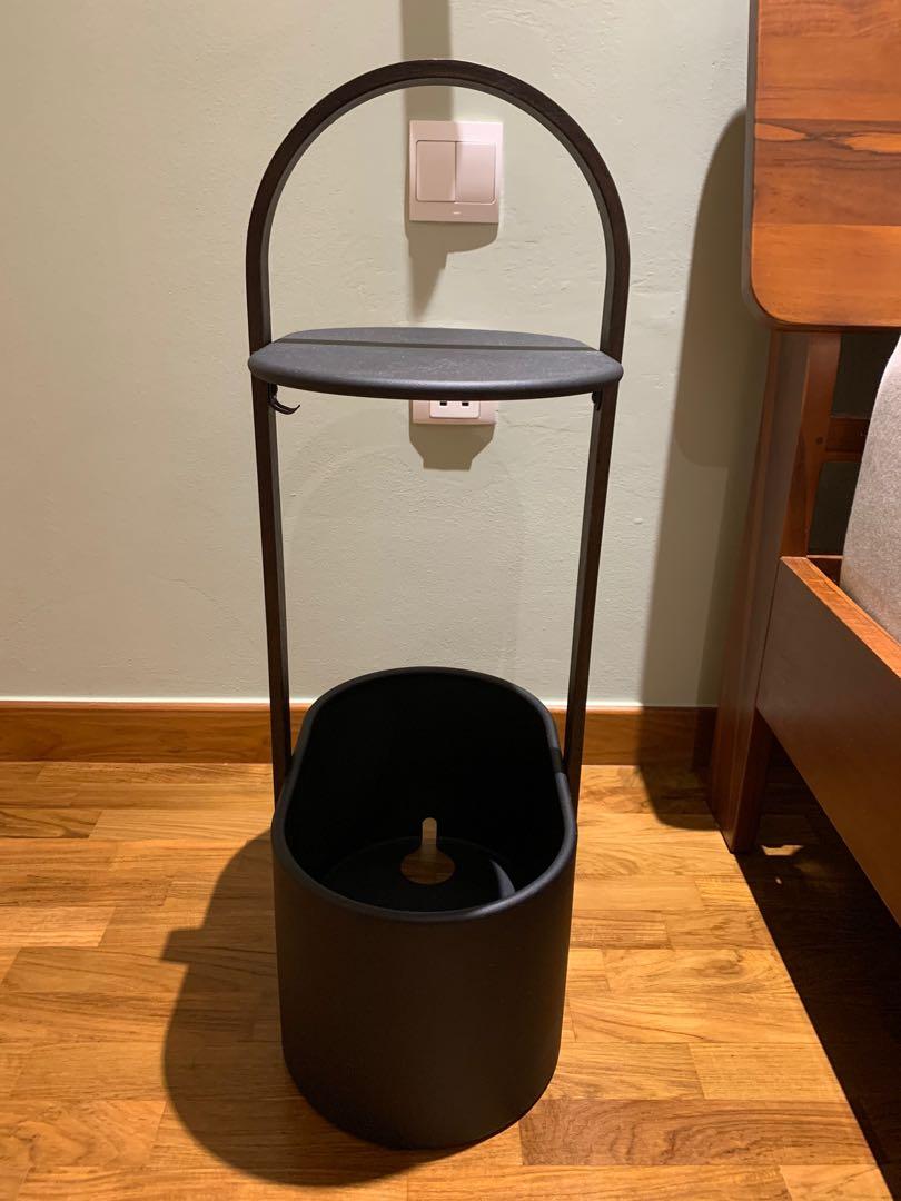 Umbra Hub Side Table with Storage and Cable Management, Black/Walnut