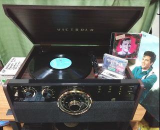 Victrola 6 in 1 Retro Vintage Design Turntable Vinyl Plaka CD Tape Cassette Bluetooth FM Radio Record Player 110 Volts