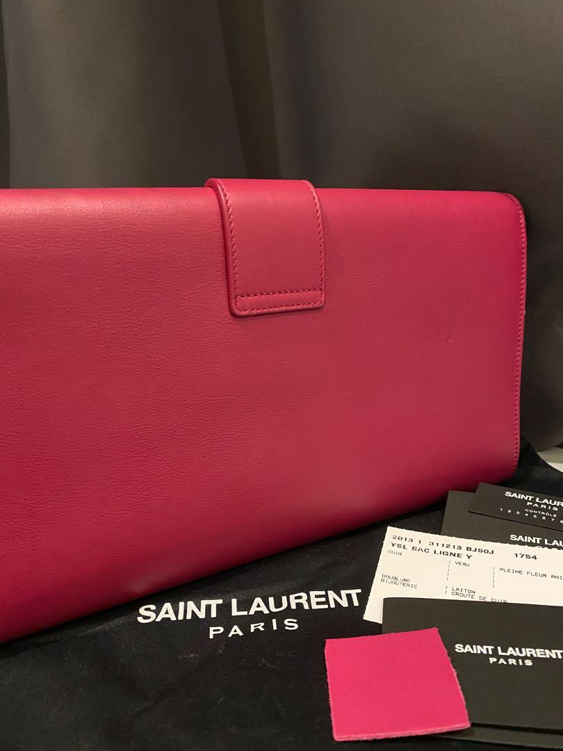 YVES SAINT LAURENT Leather Ligne Y Clutch Bag, Women's Fashion