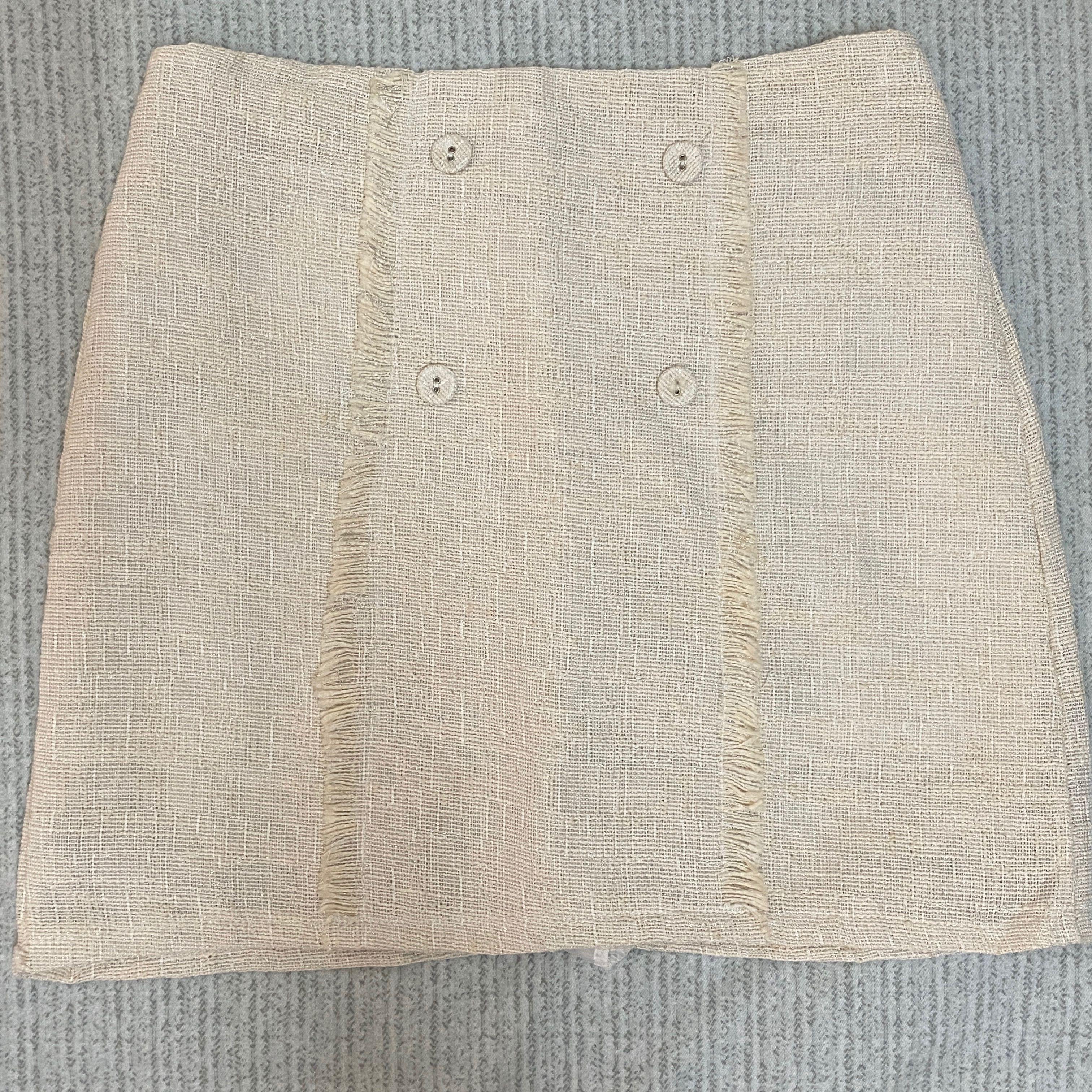 frayed trim plaid tweed skirt