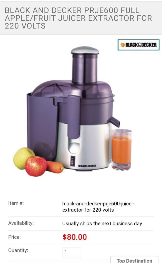 Black and decker prje600 full apple/fruit juicer extractor for 220 volts