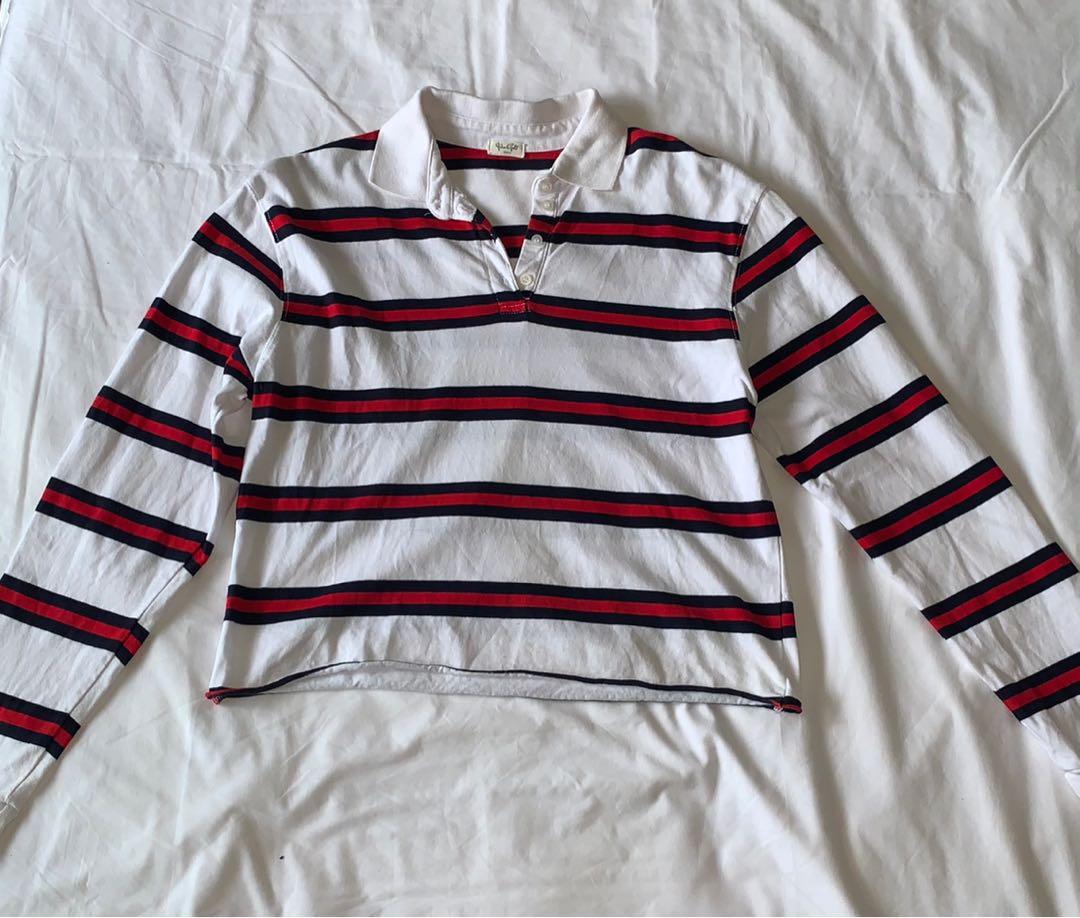 Brandy Melville Johnny Red And White Striped Cropped Long Sleeve Polo Women S Fashion Tops Other Tops On Carousell