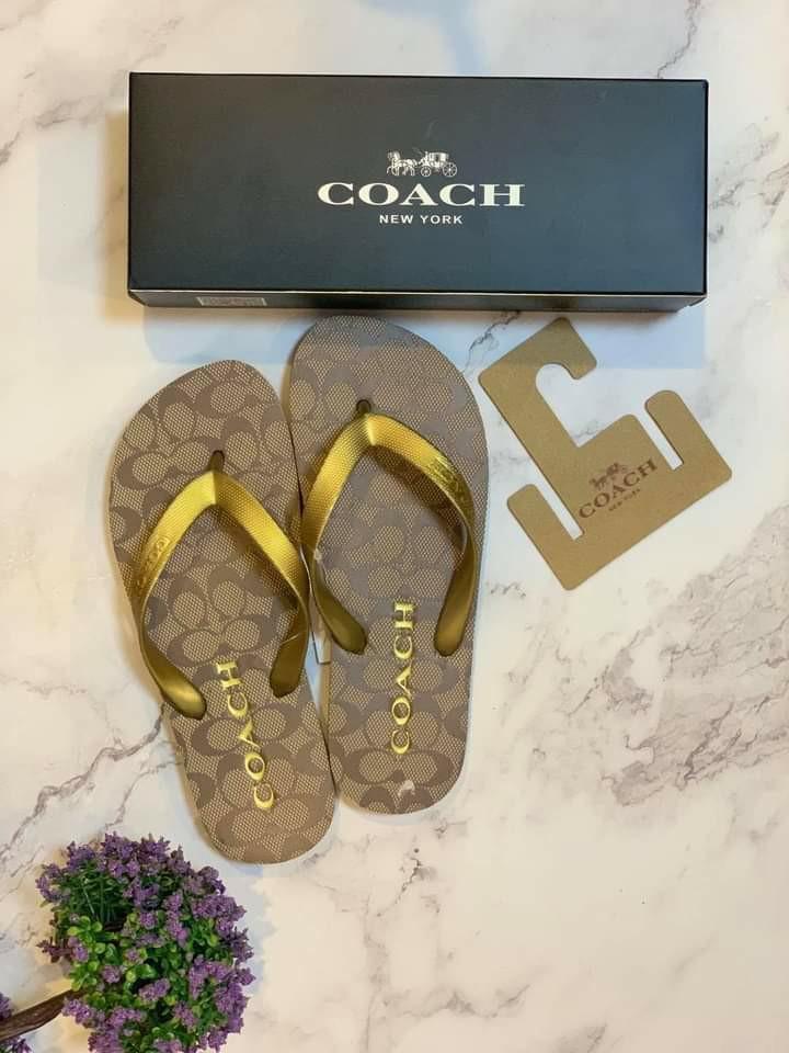 coach gold flip flops