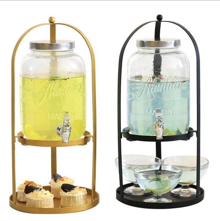 Beverage Dispenser Set with Elegant Gold or Black Stand. 4 liters