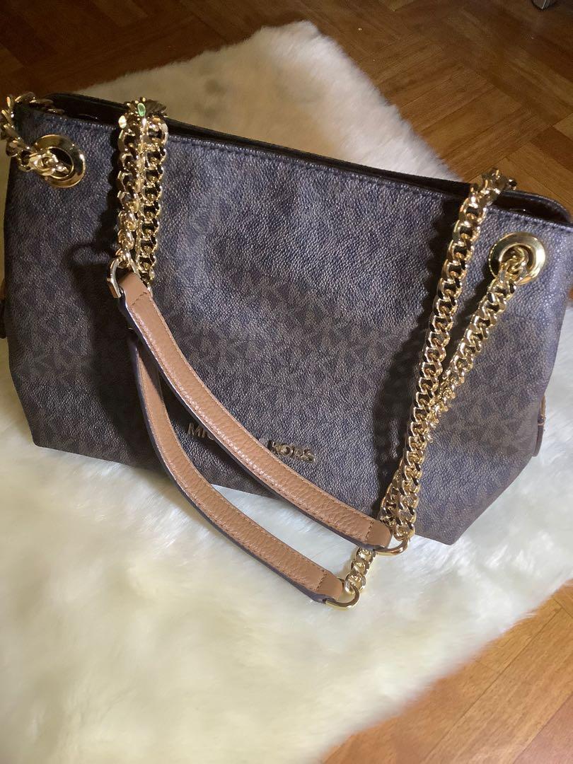 Michael Kors Medium Chain Messenger Bag in Signature Brown, Luxury