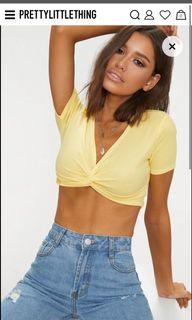 Pretty Little Thing Yellow Twist Front Crop