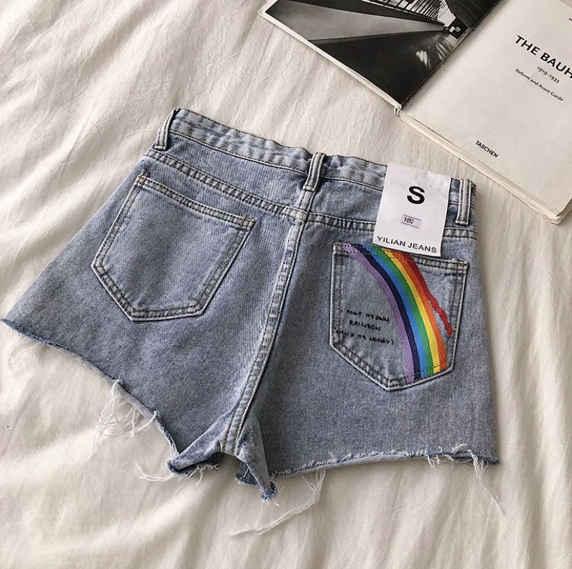 Rainbow denim shorts Women s Fashion Bottoms Shorts on Carousell