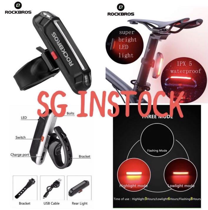 ROCKBROS Bike Tail Light Bicycle Rear Light Warning Light USB Rechargeable Black