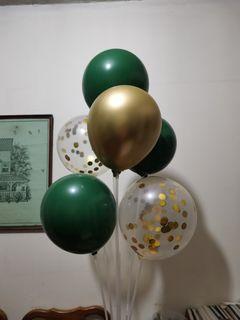 Size 12 Dark Green and Gold Confetti Balloons Set, 10pcs