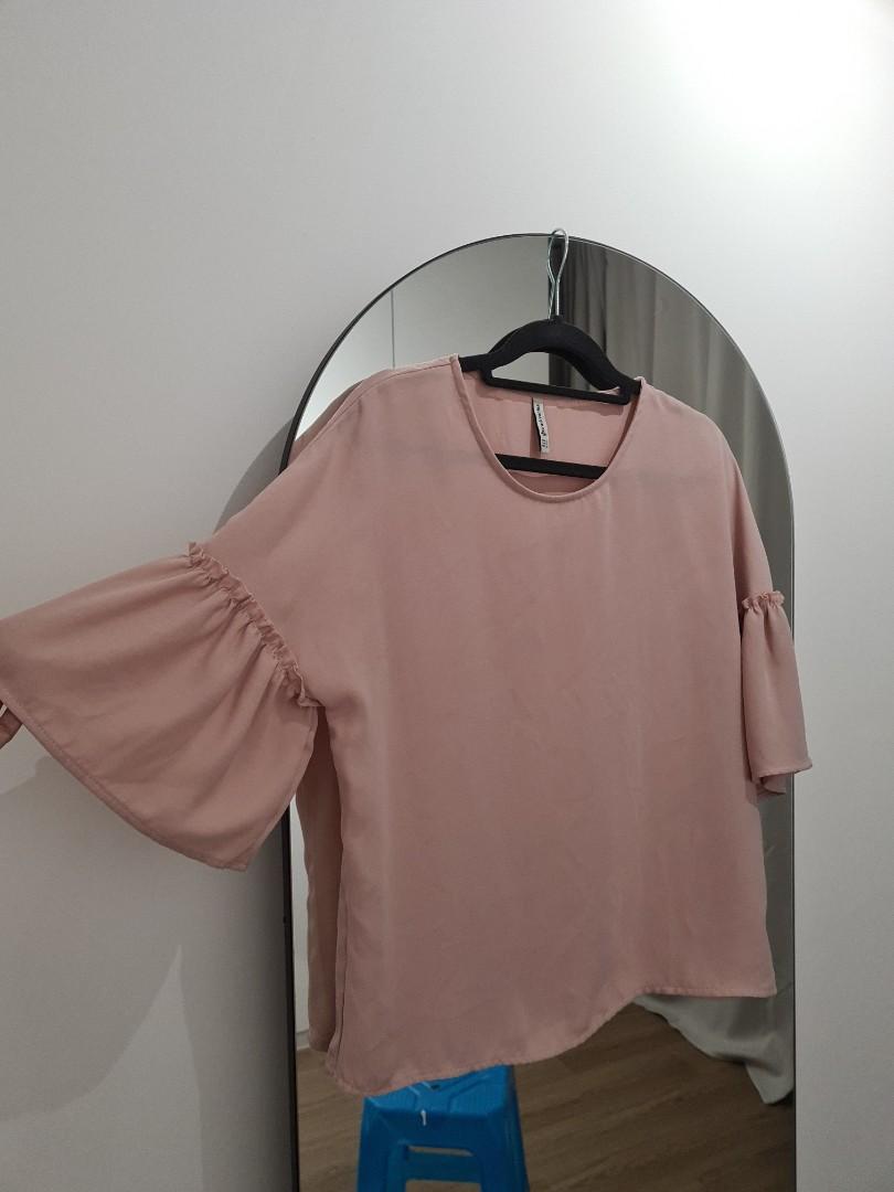 pink ruffle sleeve blouse