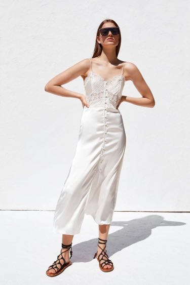Zara White Satin Dress, Women's Fashion 