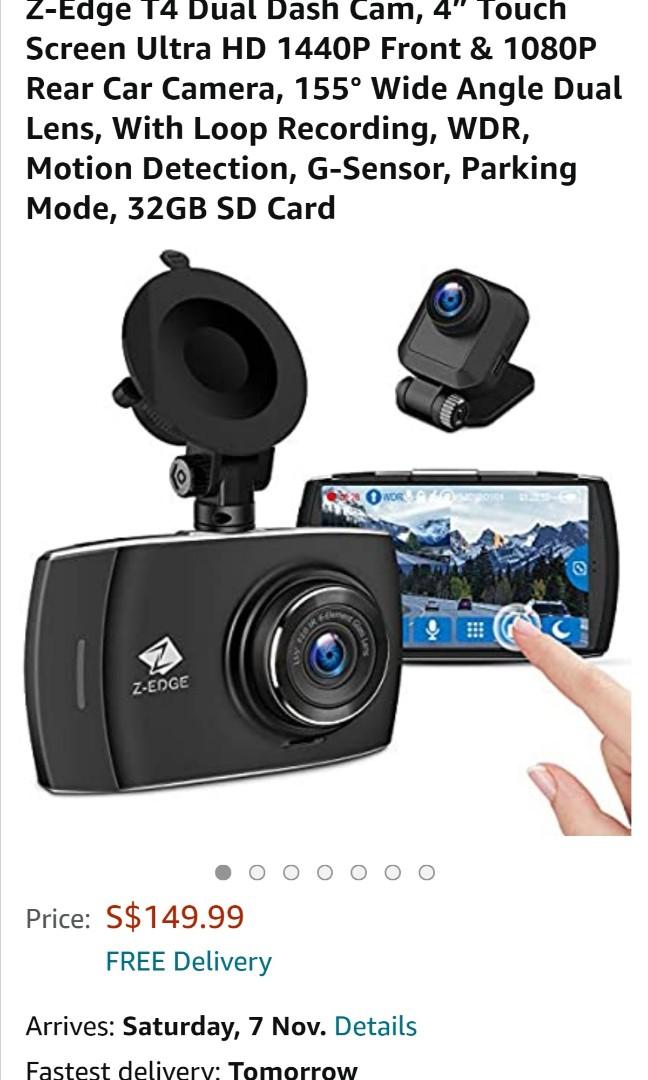 Z-EDGE T4 4-Inch Touchscreen Dual Dash Cam Full HD 1920x1080 Come