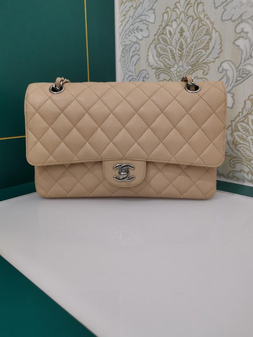#14 Excellent Chanel Medium Classic Double Flap Beige Caviar with SHW
