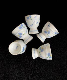 5pcs Porcelain Small Floral Footed Cups