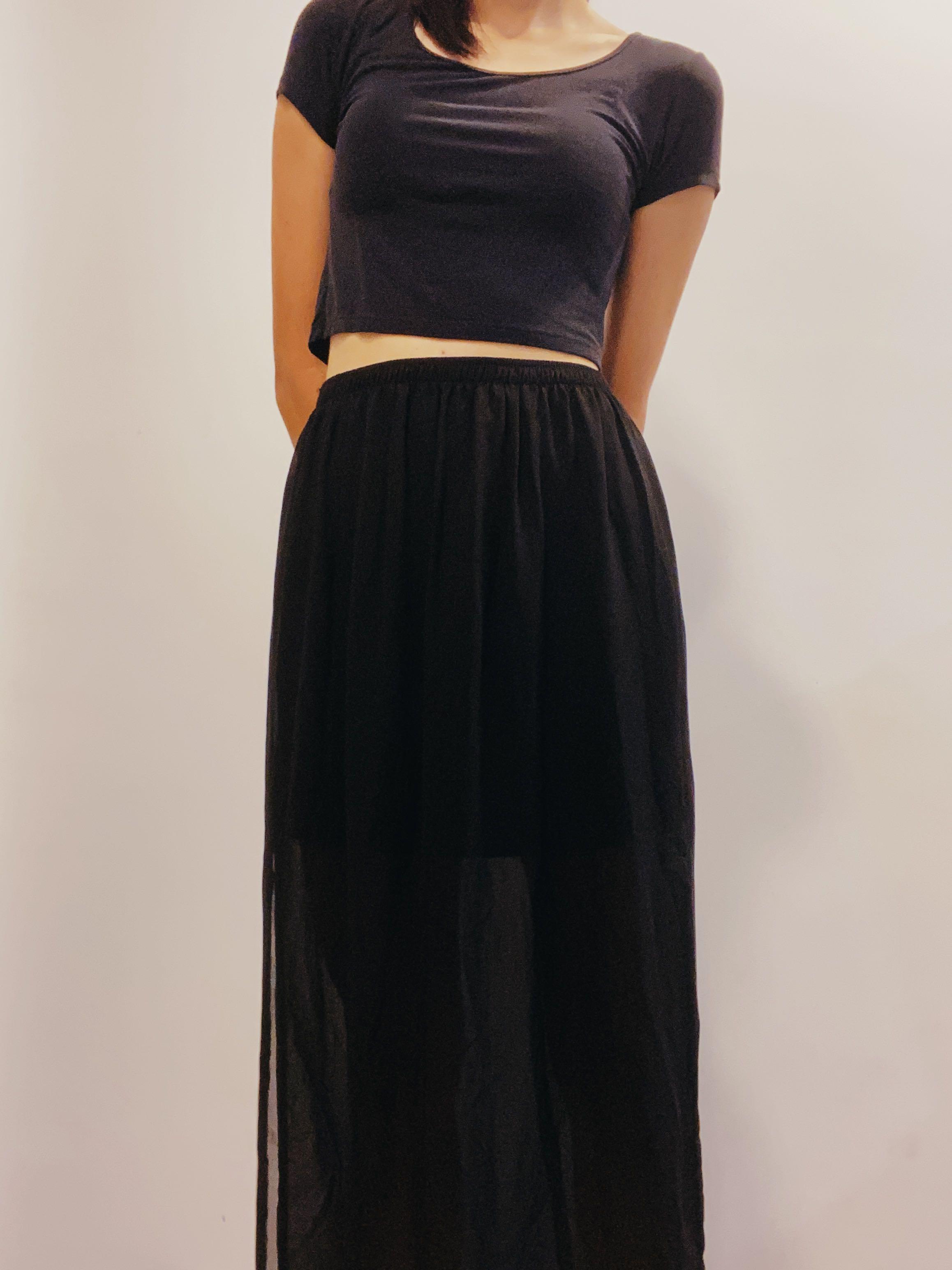 Black Maxi Skirt, Women's Fashion 