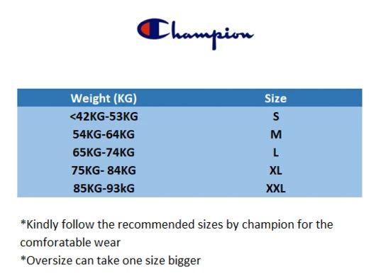Size chart online champion crewneck