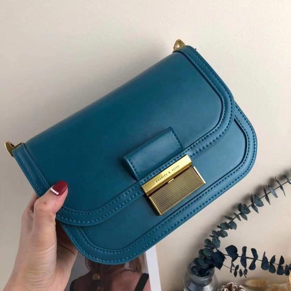 Charles and Keith Metallic Push Lock Front Flap Bag