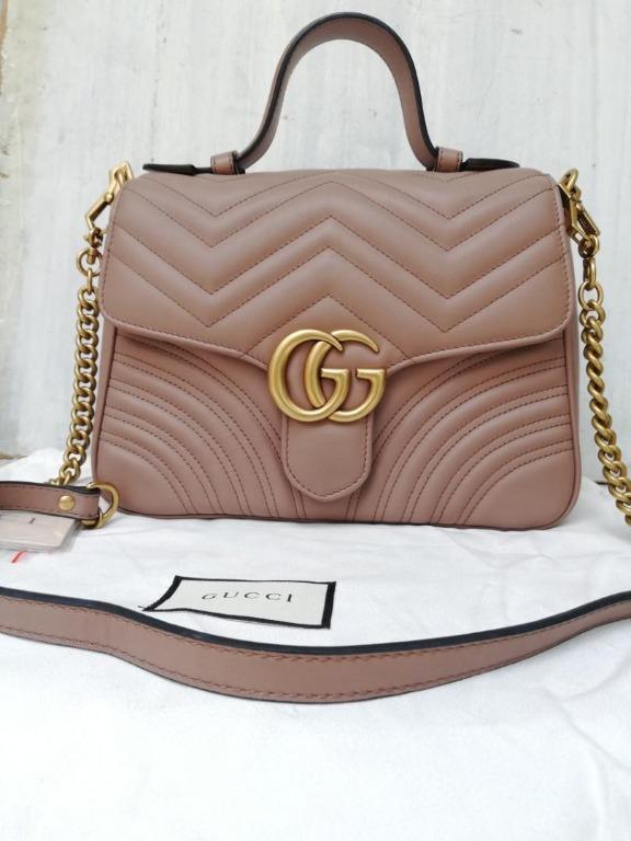 Gucci Marmont Top Handle Metallase nude dusty pink