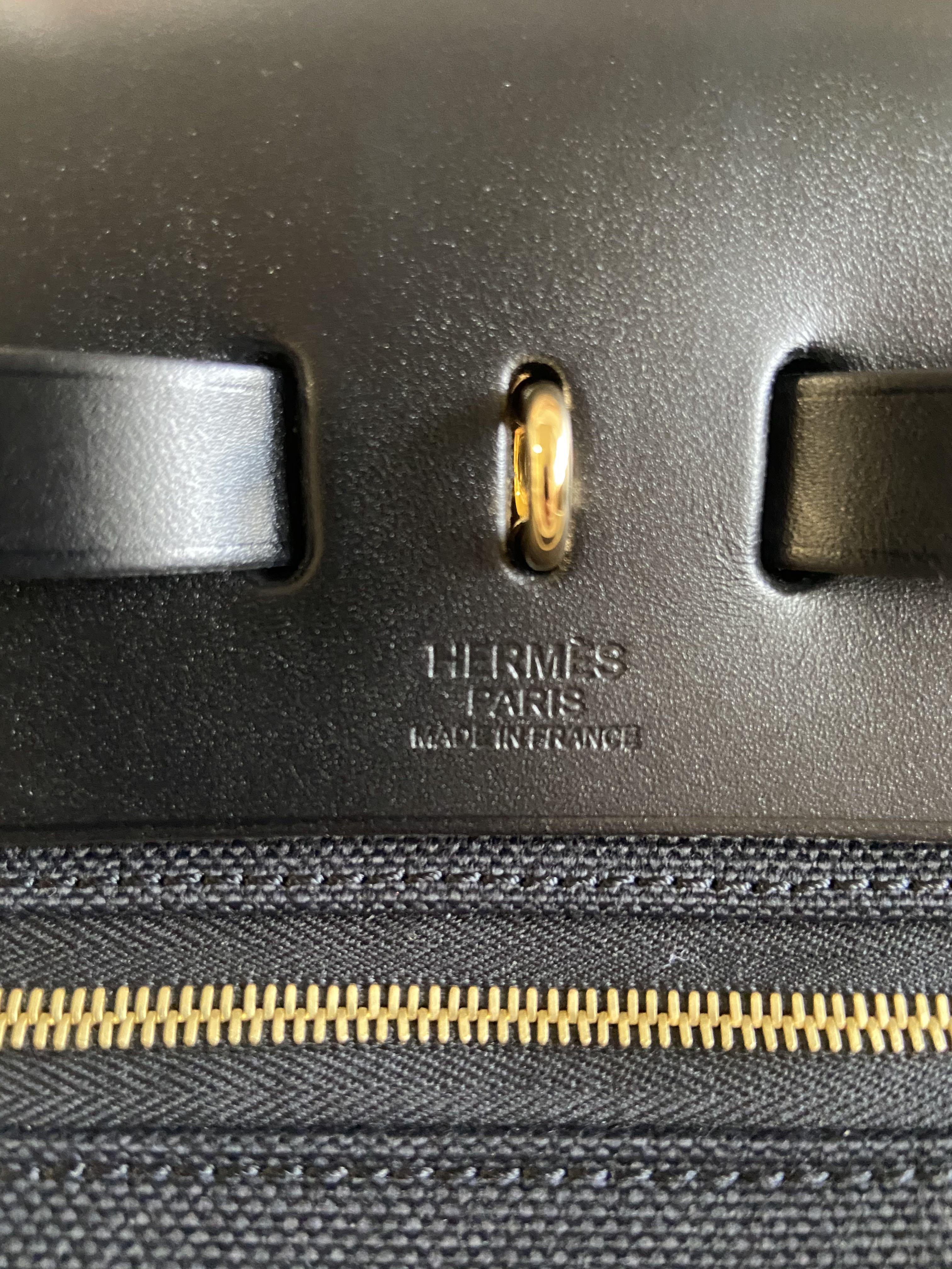 New HERMES Herbag Zip 31 Black Noir Coated Canvas Gold Hardware GHW