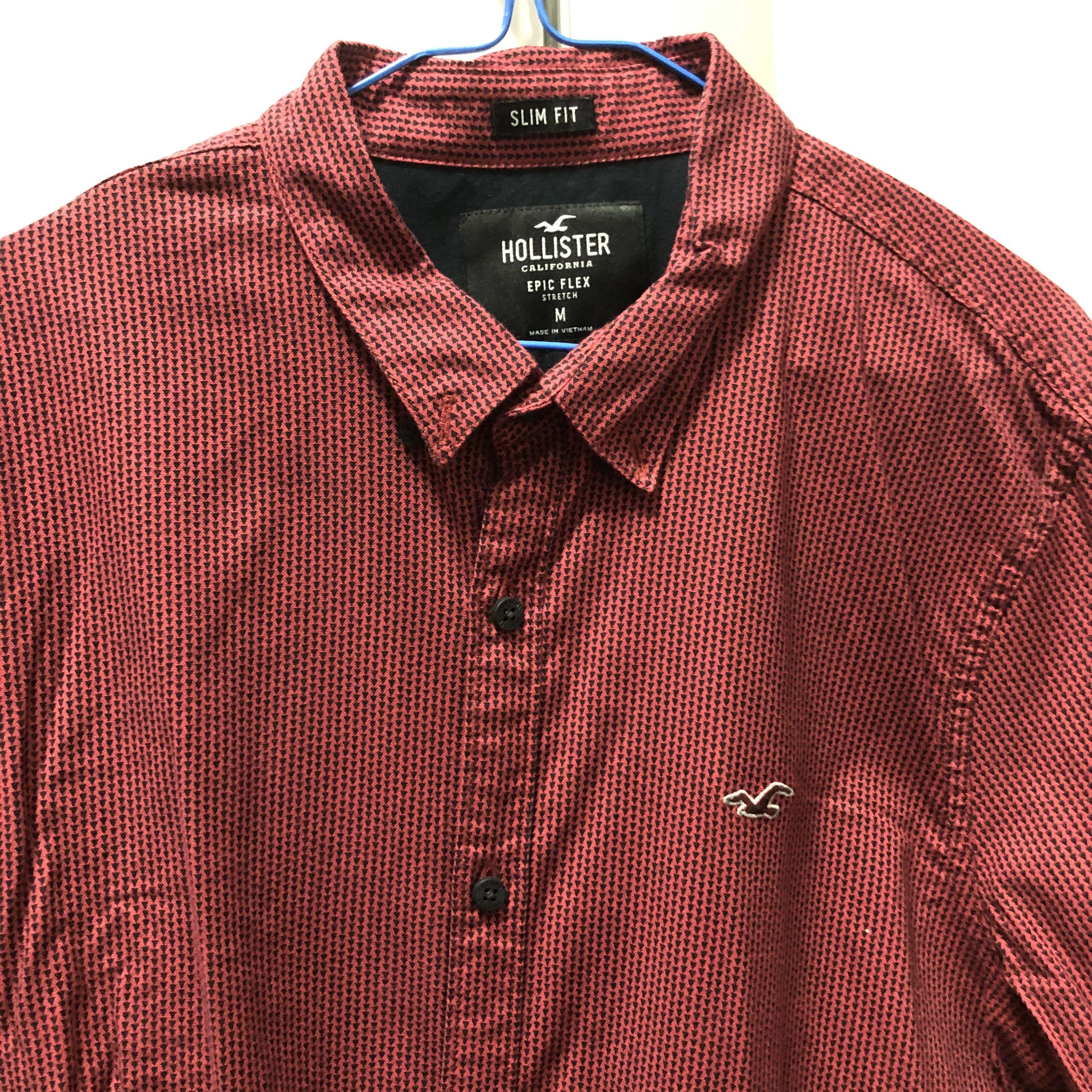 Hollister Red Button-down Shirt, Men's Fashion, Tops & Sets