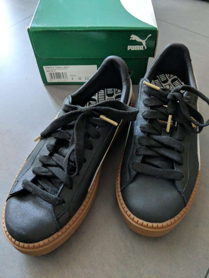 black leather trainer shoes