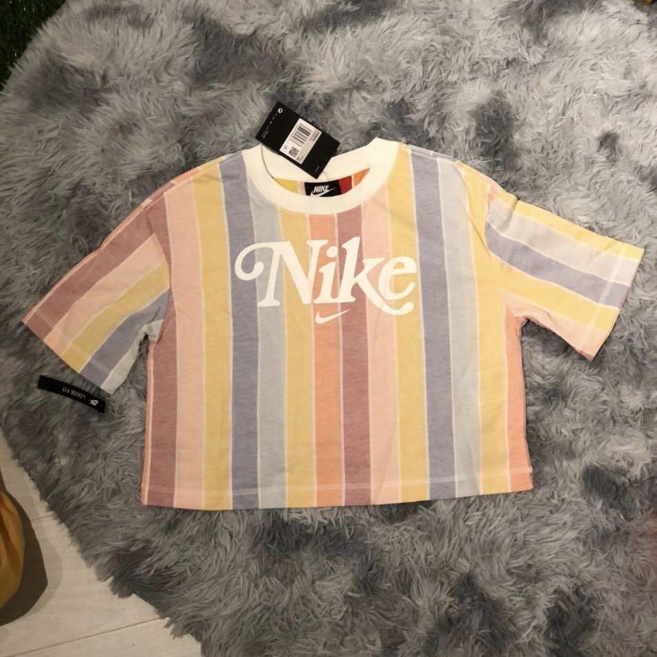 Nike cropped rainbow stripe tshirt top 