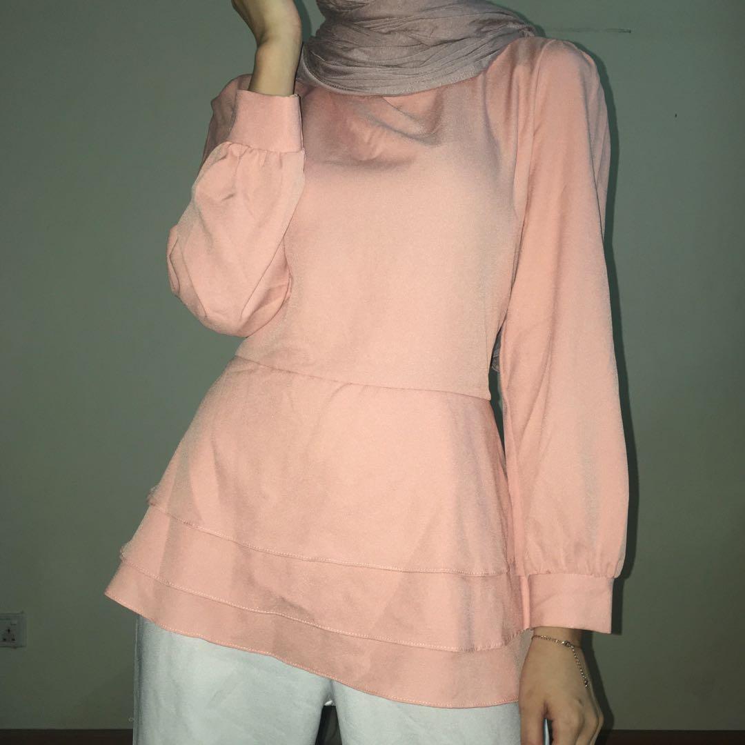 peach ruffle blouse