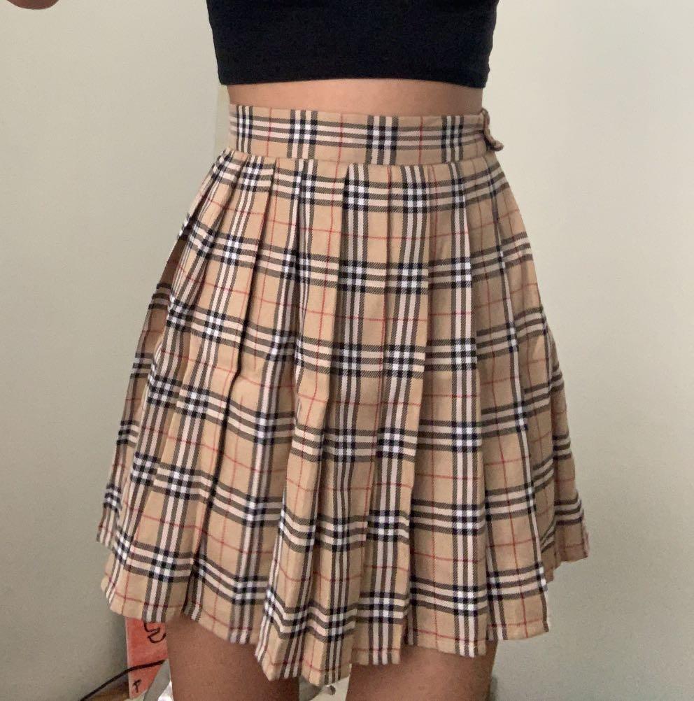 PLAID HIGH WAISTED MINI PLEATED SKIRT- BURBERRY INSPIRED, Women's Fashion,  Bottoms, Skirts on Carousell