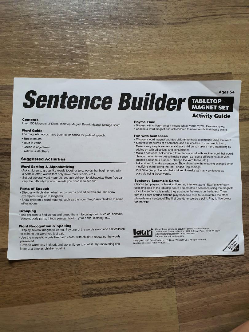 Sentence Builder- Tabletop Magnet Set, Babies & Kids, Toys & Walkers on ...
