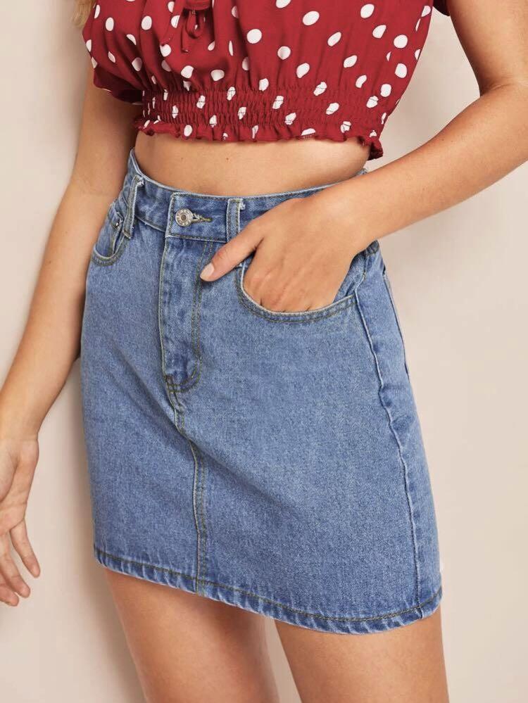 SHEIN High-Rise Denim Mini Skirt, Women 