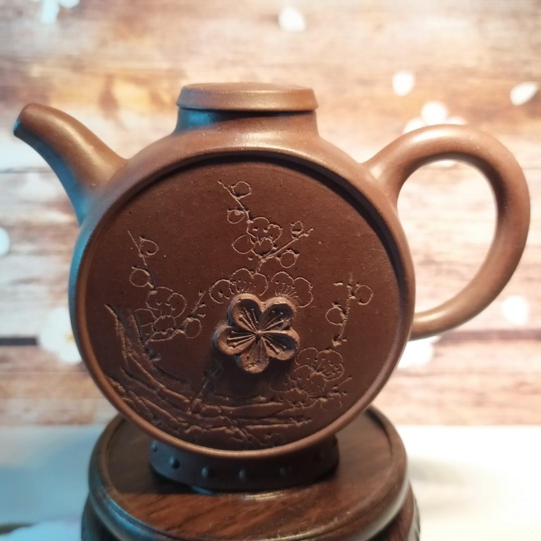中国古美術/朱泥紫砂梅型茶壺/(底款有り)