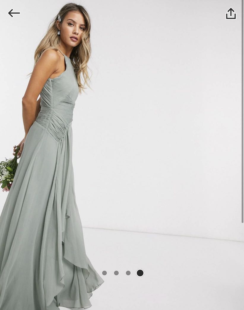 princess polly baby blue dress Satin Sage Green Bridesmaid Dresses Cowl Back Satin Bridesmaid Dress ASOS  DESIGN Bridesmaids satin draped bust maxi dress with column skirt in sage  green main image 0