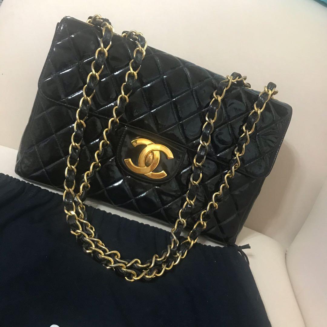 Authentic Chanel Jumbo Vintage Patent Leather Bag