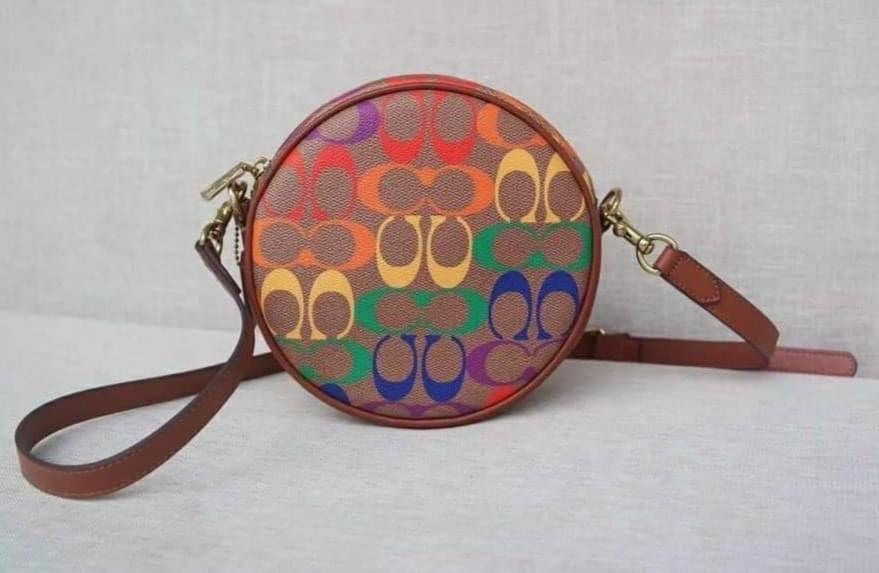 Circle crossbody in rainbow signature sale canvas