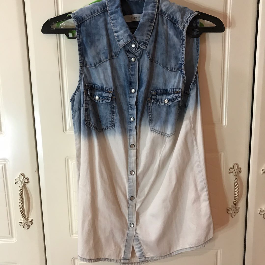 denim vest tank top button up blue and 