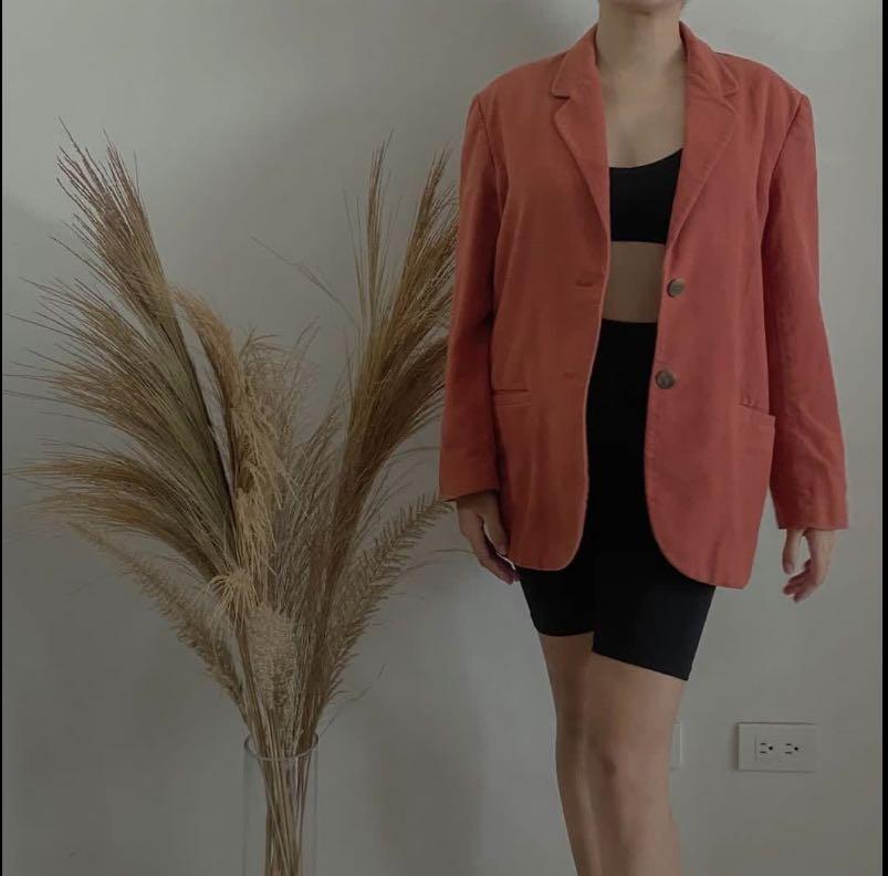 FREE SHIPPING OVERSIZED BLAZER IN PEACH (Category: Coats, Jackets and Outerwear) located in Quezon City. Submitted by makespace143 (Listing ID 1047239703, Image 1). Description: 🤍 We removed the padding so there’s butas from the inside lang, no damage on the outside 🤍 Good for photos (bought it for a shoot) 🤍 #freeshipping.