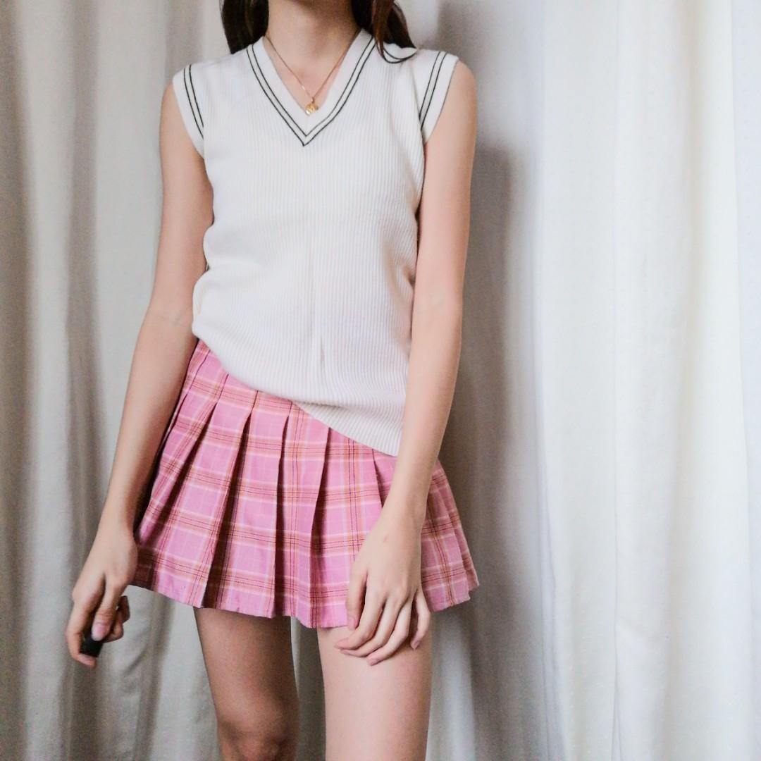 Pink plaid skirt suit hot sale