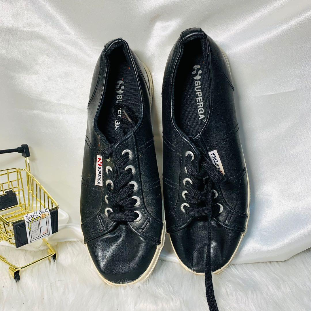 superga black leather sneakers