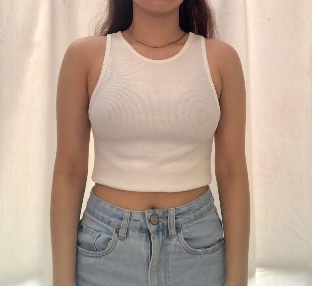 Zara White Racerback, Women's Fashion, Tops, Sleeveless on Carousell