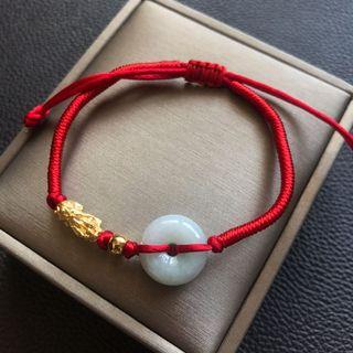 999 gold pixiu & bead with natural Jade bracelet